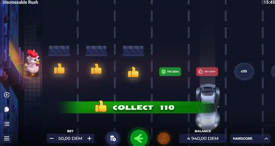 Niveaux de risque et difficulté dans Uncrossable Rush